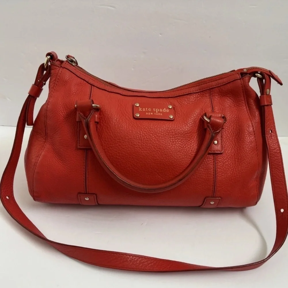 Kate Spade Handbag Tote Red Orange Shoulderbag Leather Purse